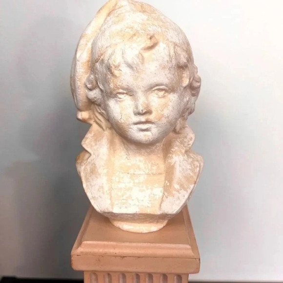 Vintage Antique Alabaster & Stone Bust Sculpture Of Young Boy Child 4" x 14" - Picture 2 of 10